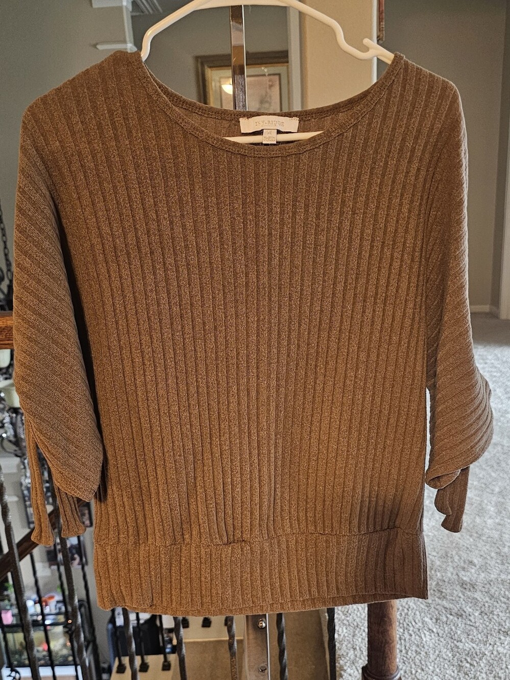 Ribbed Sweater Like Tie-Sleeve Women's Top Brown